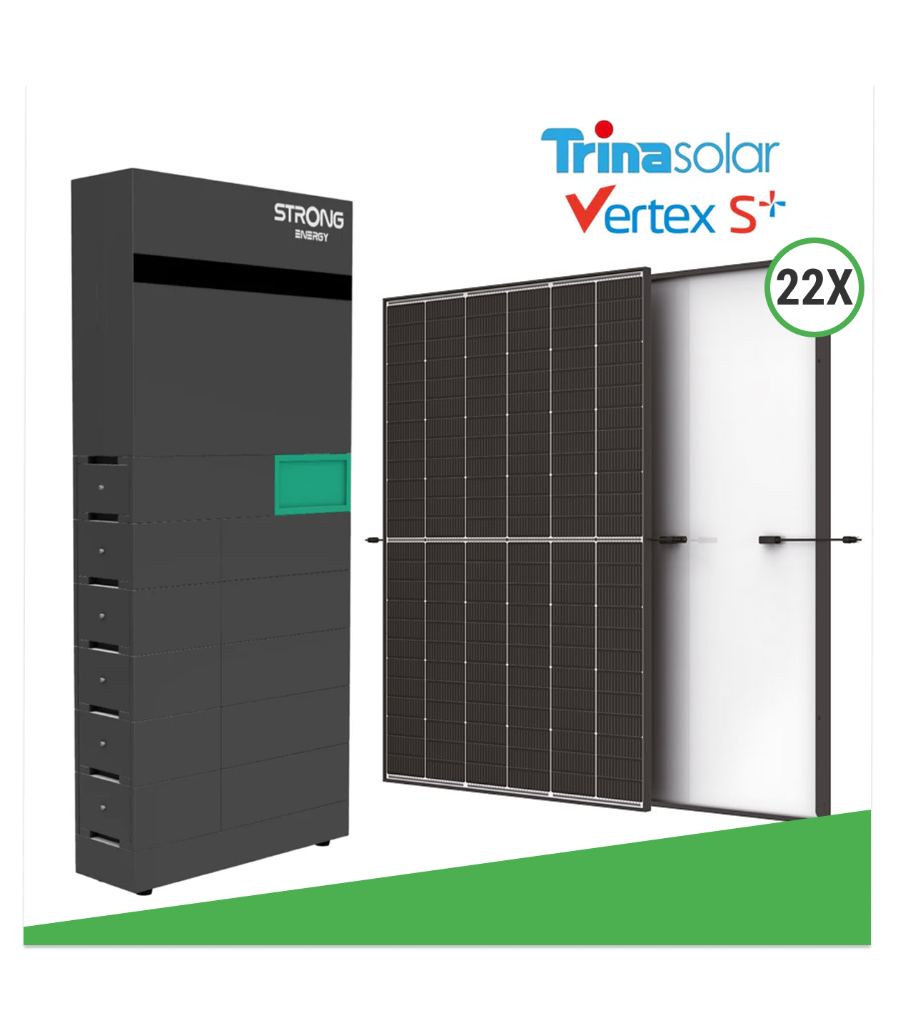 10,01 kWp Photovoltaik-Set mit 22x Trina TSM-NEG9R.28 Vertex S+ 455 W Doppelglas-Module & STRONG ENERGY ALFRED-10 (12 kWh + 10 kW Wechselrichter)