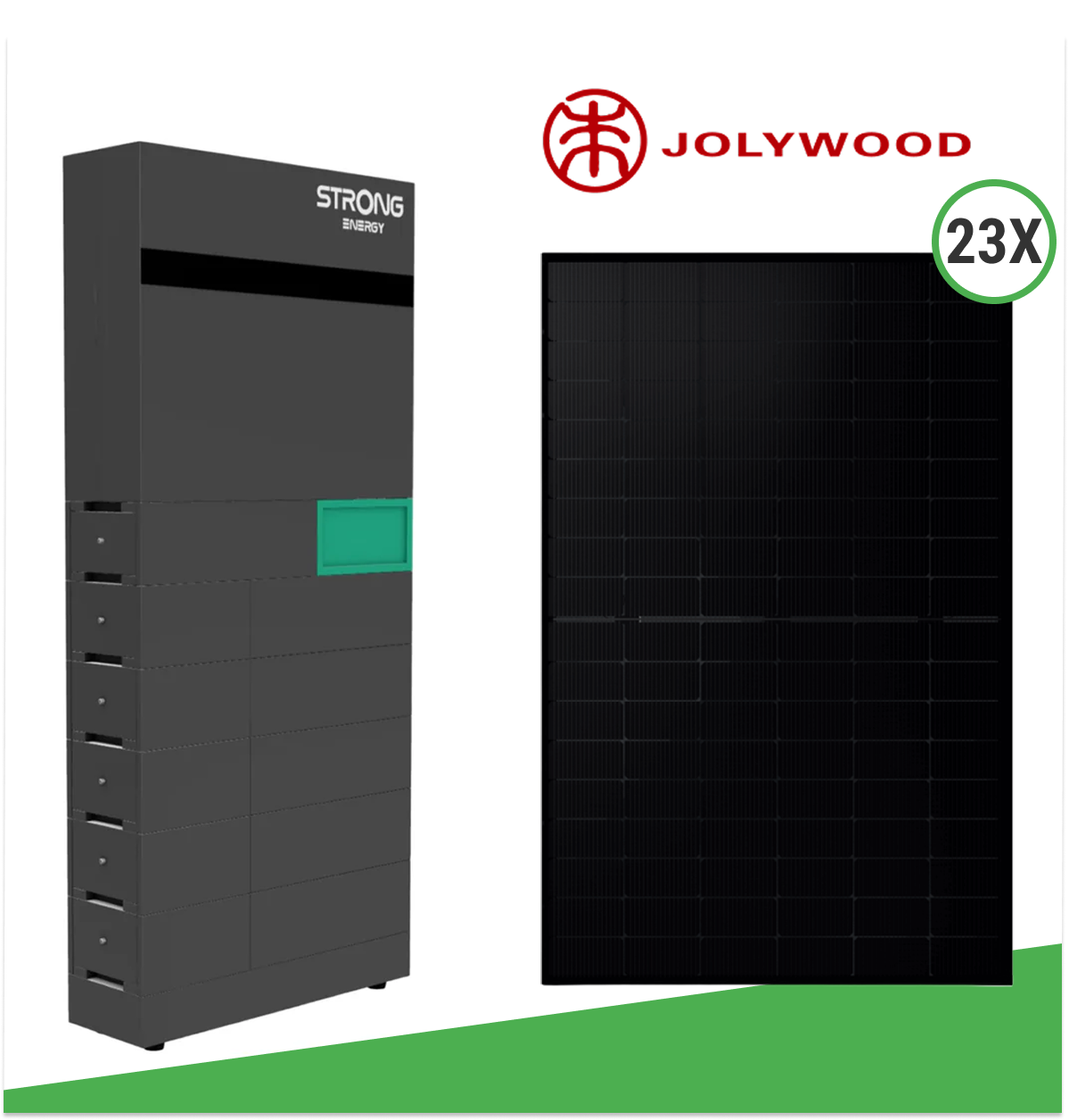 10,35 kWp Photovoltaik-Set mit 23x Jolywood Niwa Black R3 450 W bifazialen Full Black Doppelglas-Modulen & STRONG ENERGY ALFRED-10 (12 kWh + 10 kW Wechselrichter)