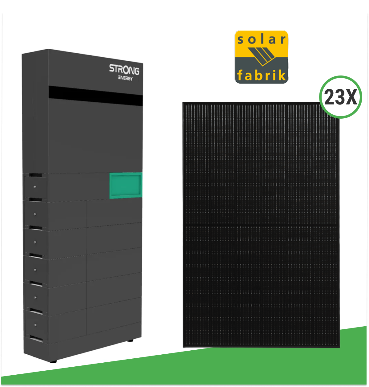 10,35 kWp Photovoltaik-Set mit 23x Solar Fabrik 450 W bifazialen Full Black Doppelglas-Modulen & STRONG ENERGY ALFRED-10 (12 kWh + 10 kW Wechselrichter)