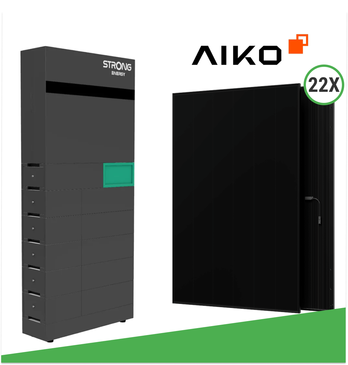 10,45 kWp Photovoltaik-Set mit 22x AIKO-A475-MCE54Db Neostar 3S+ 475 W Glas/Glas & STRONG ENERGY ALFRED-10 (12 kWh + 10 kW Wechselrichter)