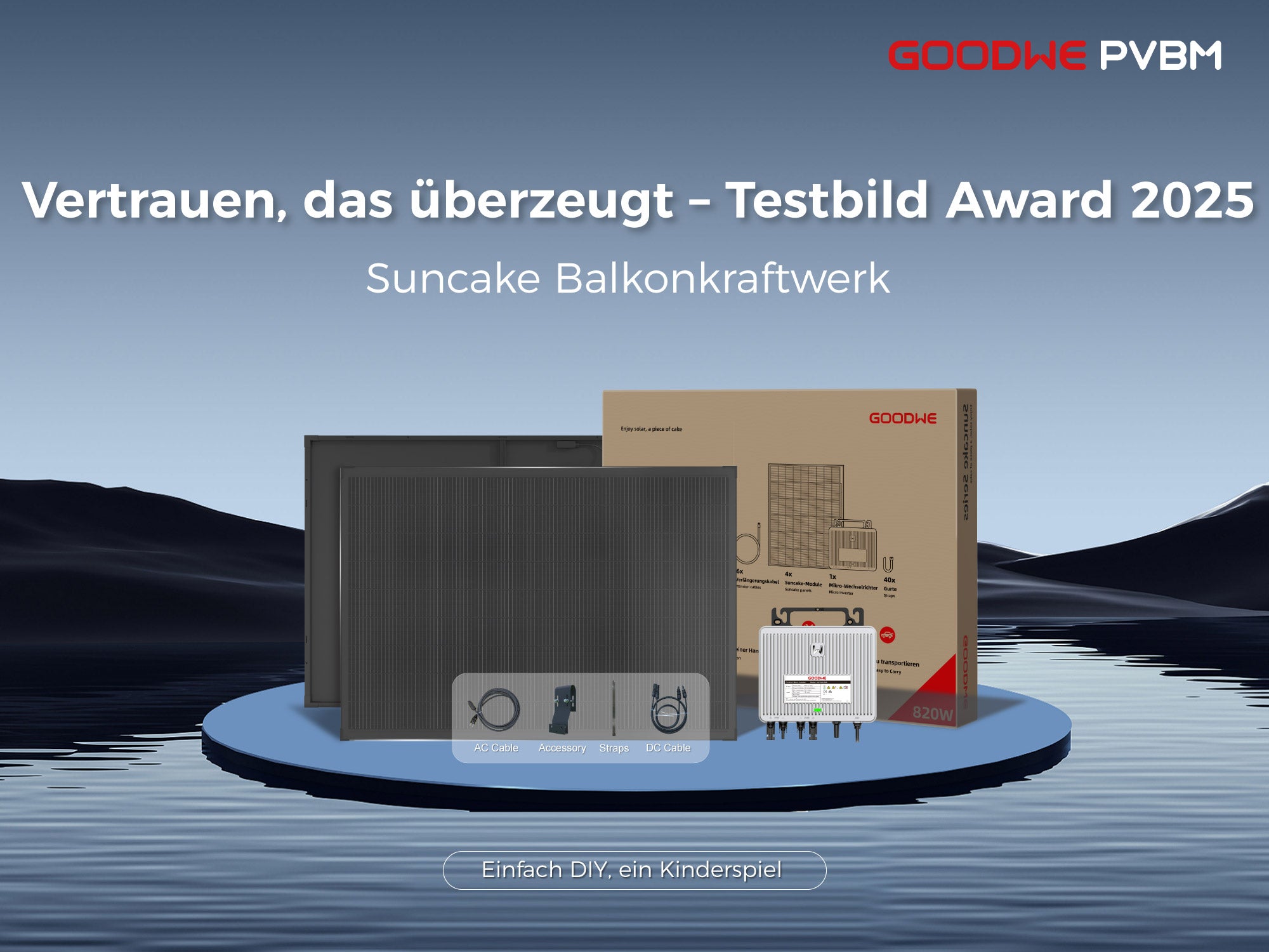 GoodWe Suncake 820 W Balkonkraftwerk Komplett-Set (inkl. Montage Set) zur 1 Person Montage