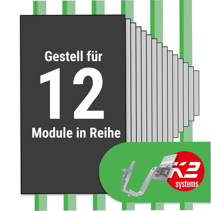 K2 Montage Paket Ziegeldach: 1 Reihe x 12 Module (K2 4S: Jeder Sparren)
