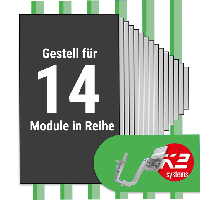 K2 Montage Paket Ziegeldach: 1 Reihe x 14 Module (K2 4S: Jeder Sparren)