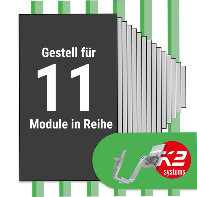 K2 Montage Paket Ziegeldach: 1 Reihe x 11 Module (K2 4S: Jeder Sparren)