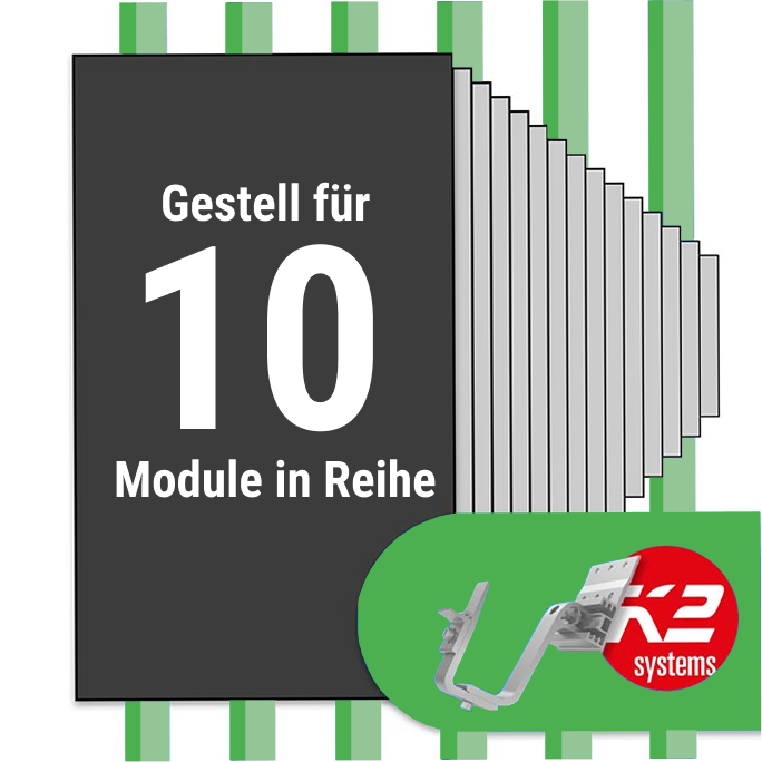 K2 Montage Paket Ziegeldach: 1 Reihe x 10 Module (K2 4S: Jeder Sparren)