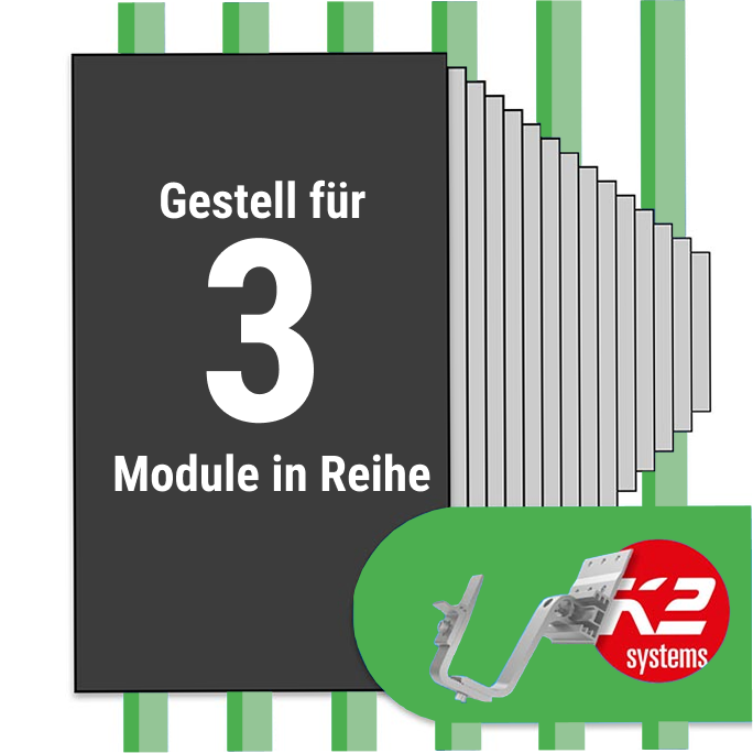 K2 Montage Paket Ziegeldach: 1 Reihe x 3 Module (K2 4S: Jeder Sparren)