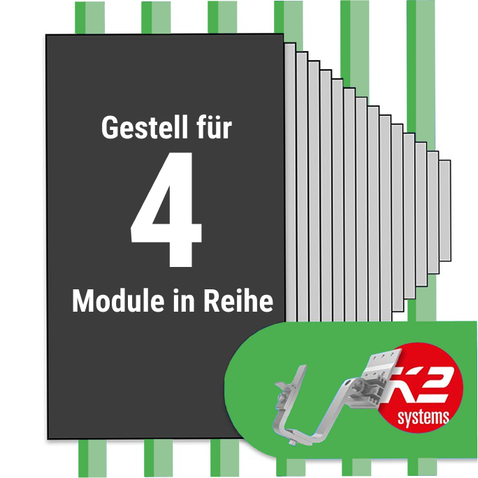 K2 Montage Paket Ziegeldach: 1 Reihe x 4 Module (K2 4S: Jeder Sparren)