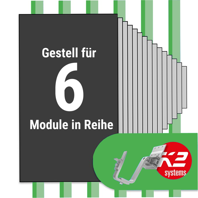 K2 Montage Paket Ziegeldach: 1 Reihe x 6 Module (K2 4S: Jeder Sparren)