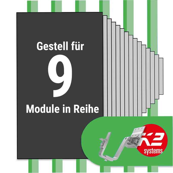 K2 Montage Paket Ziegeldach: 1 Reihe x 9 Module (K2 4S: Jeder Sparren)