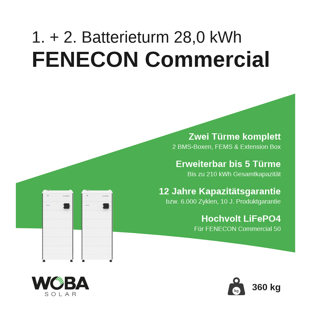FENECON Commercial 1. und 2. Batterieturm mit 28,0 kWh – Vorteile
