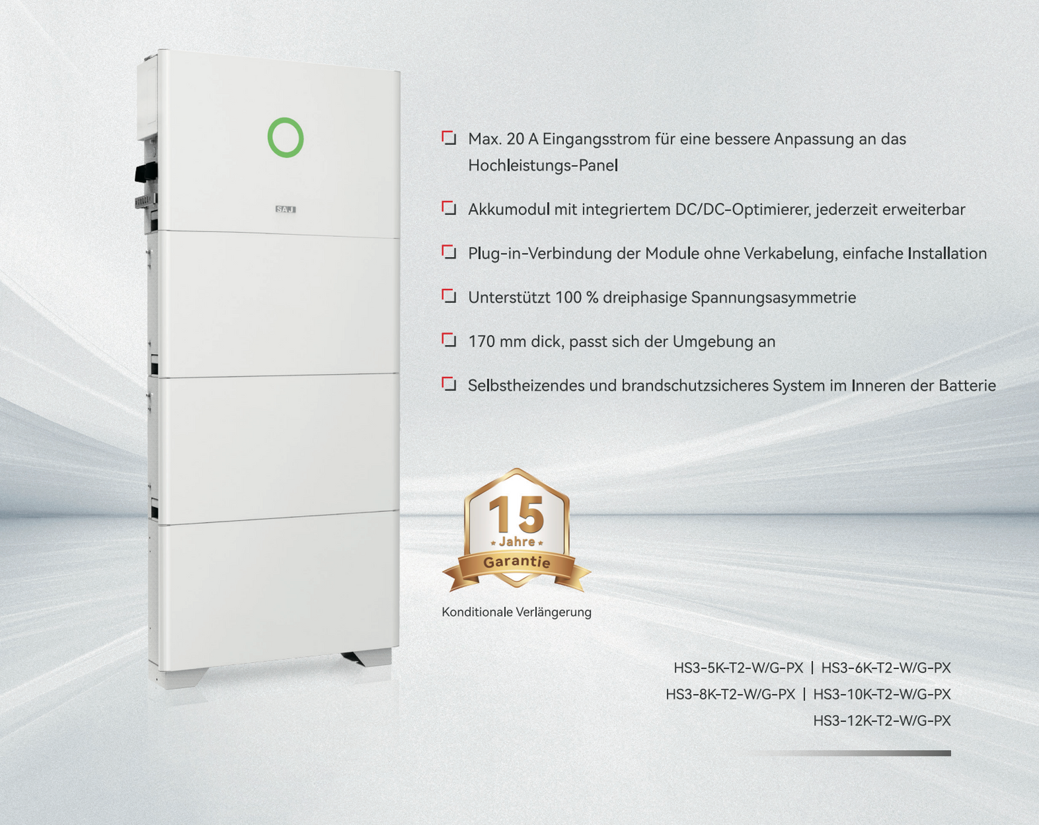 SAJ HS3 Hybrid-System skalierbar mit 5,0 kWh Batteriemodulen – die flexible All-in-One-Lösung für Solarstromspeicherung