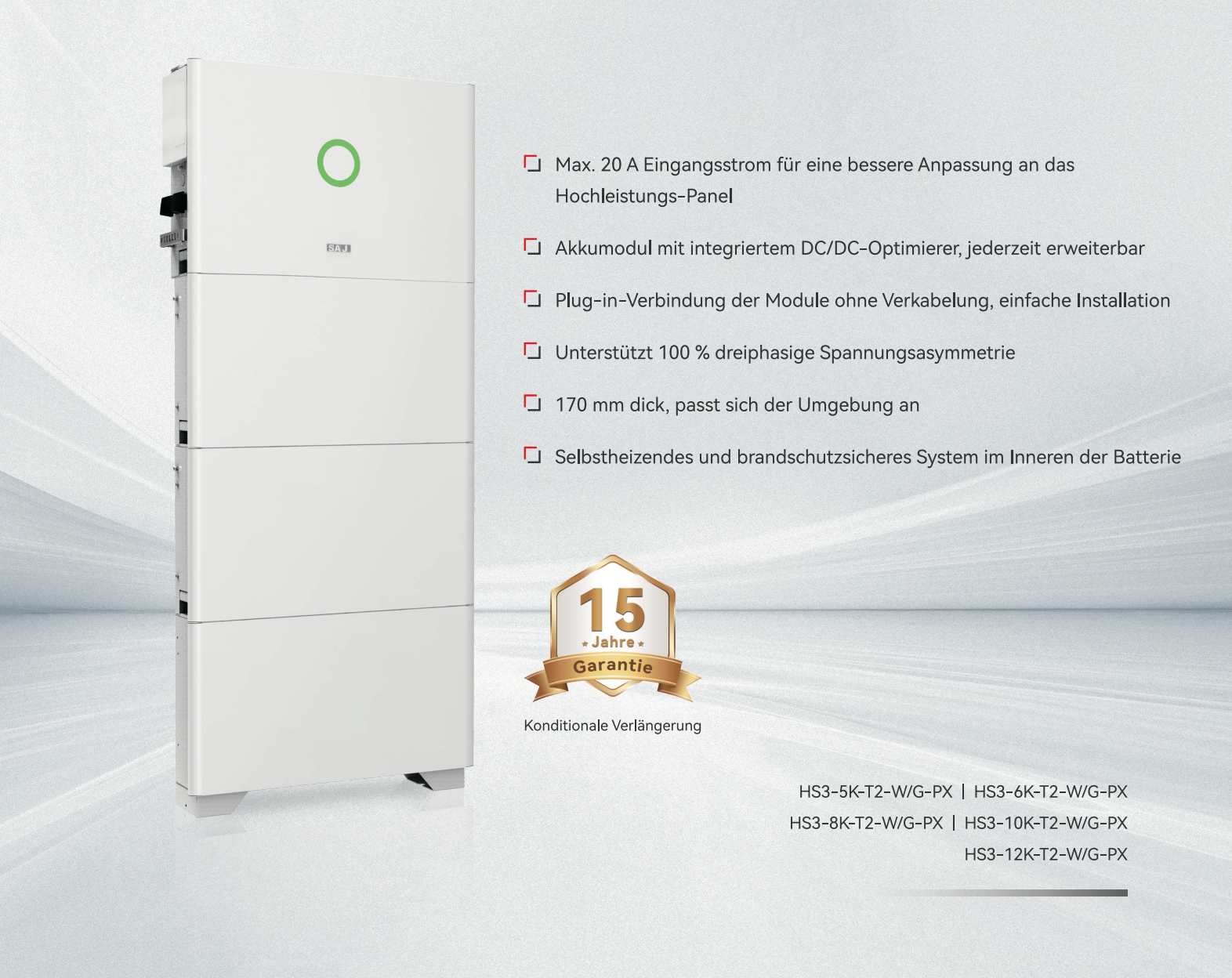 SAJ HS3 Hybrid-System skalierbar mit 5,0 kWh Batteriemodulen – die flexible All-in-One-Lösung für Solarstromspeicherung