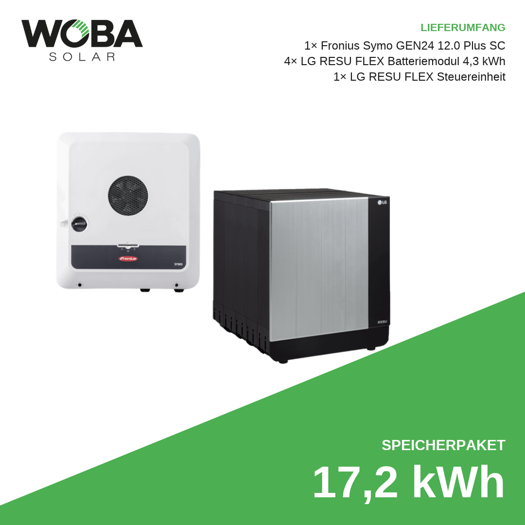 Fronius Symo GEN24 12.0 Plus SC & LG RESU FLEX 17,2 kWh – Speicherpaket Lieferumfang