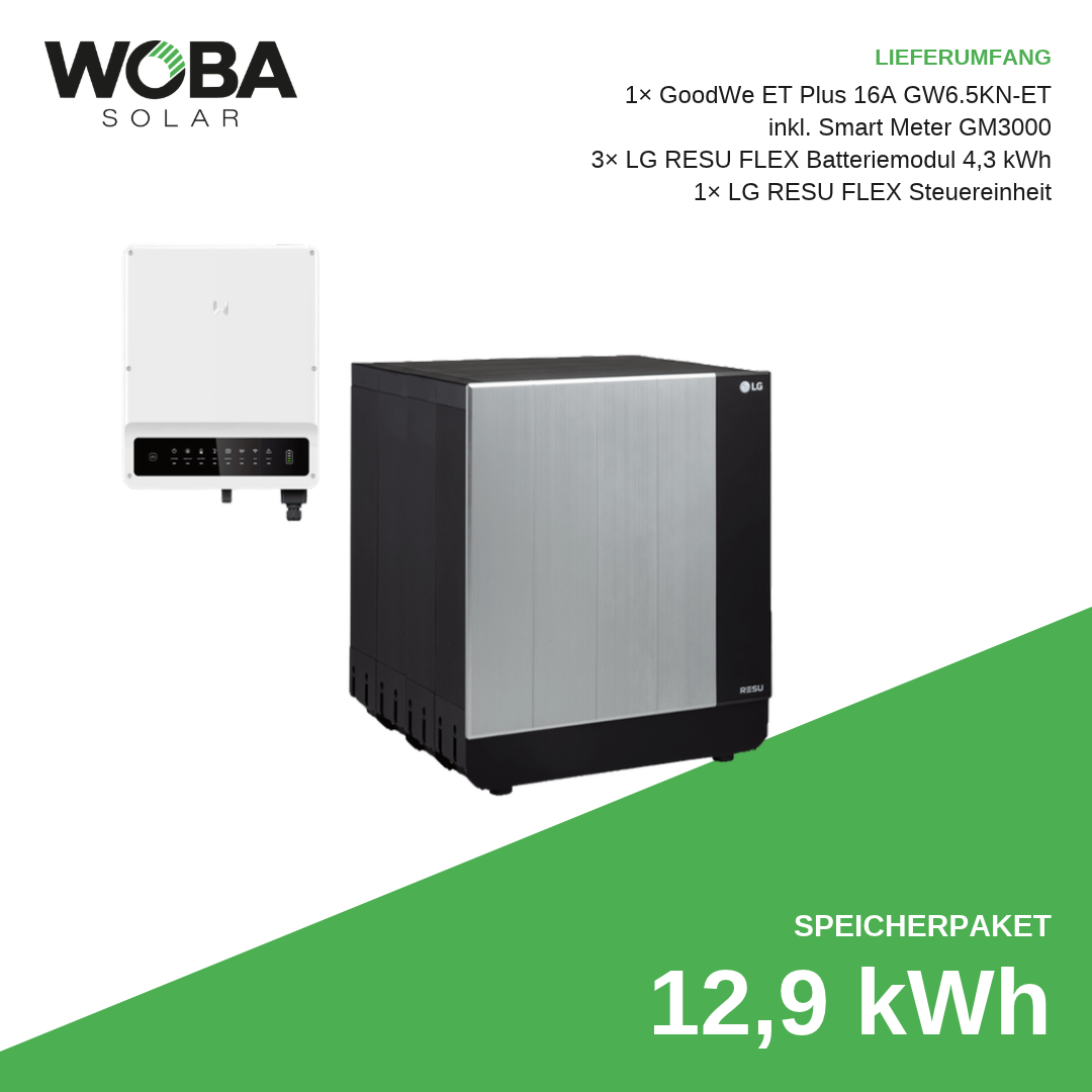 GoodWe ET Plus 16A GW6.5KN-ET & LG RESU FLEX 12,9 kWh – Speicherpaket Lieferumfang