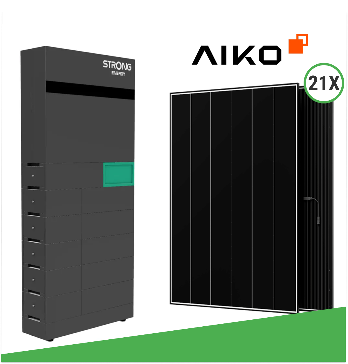 10,08 kWp Photovoltaik-Set mit 21x Aiko AIKO-A480-MCE54Dw Neostar 3P+ 480 W Glas/Glas Modulen & STRONG ENERGY ALFRED-10 (12 kWh + 10 kW Wechselrichter)