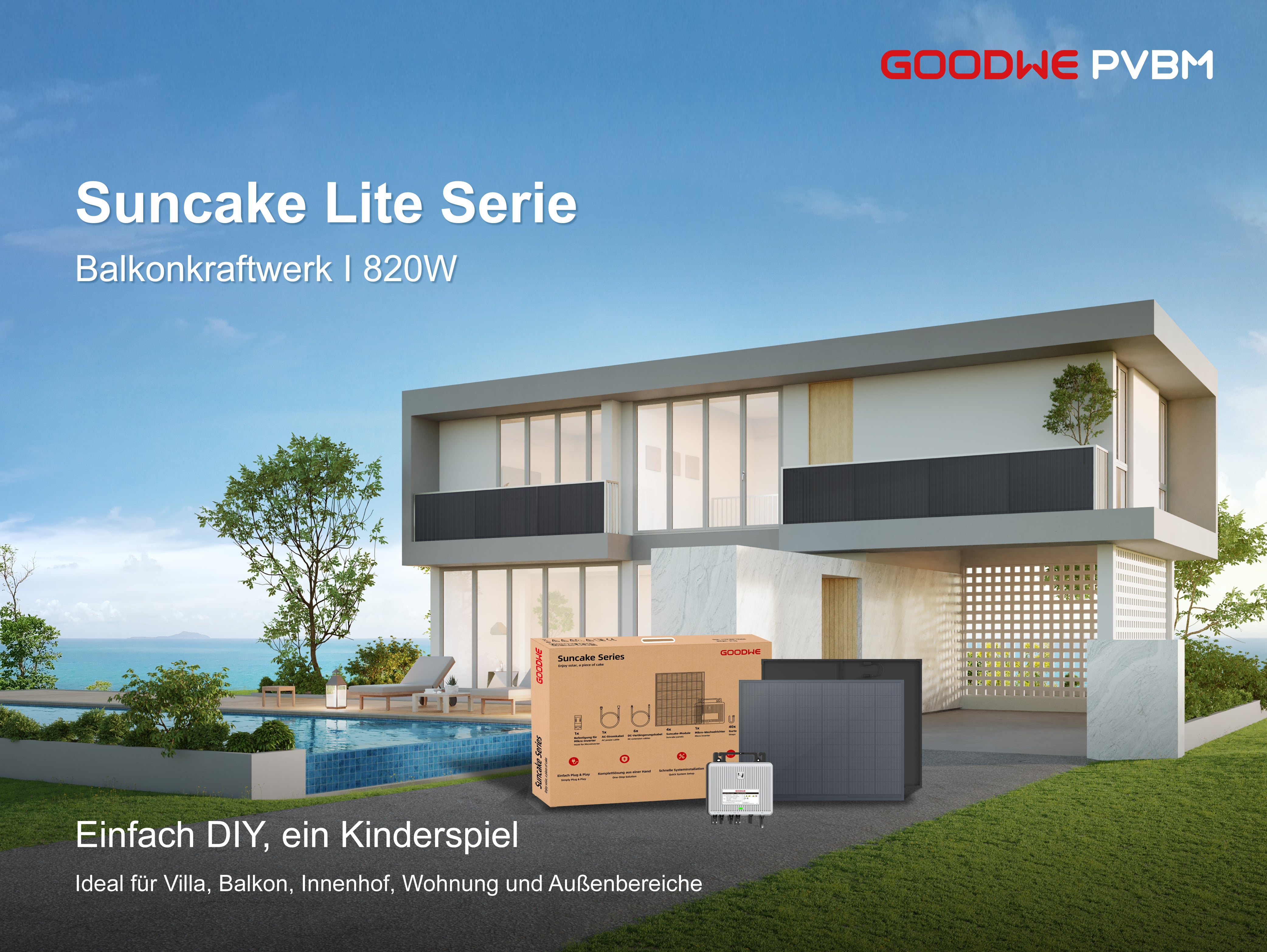 GoodWe Suncake 820 W Balkonkraftwerk Komplett-Set (inkl. Montage Set) zur 1 Person Montage