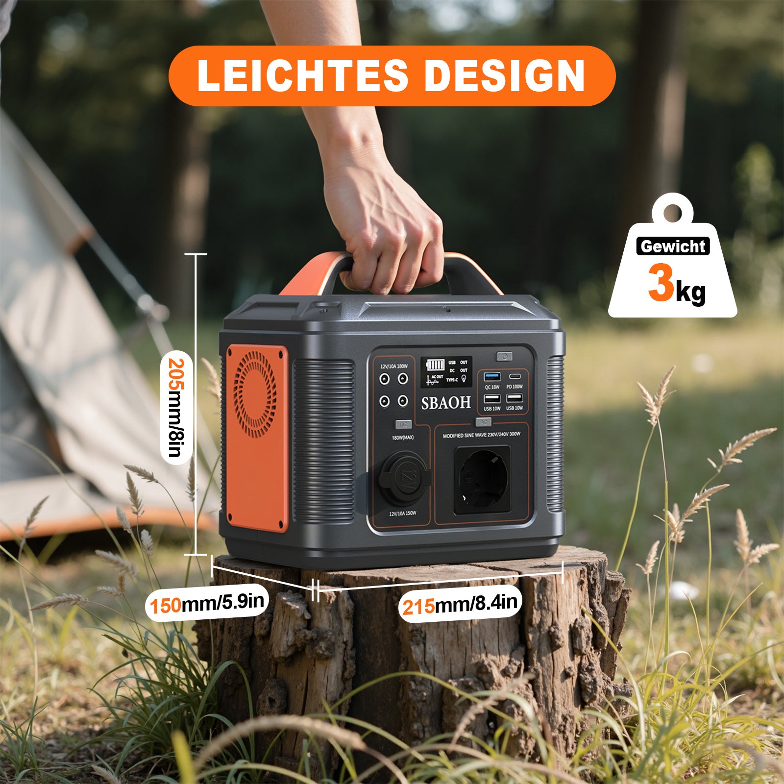 SBAOH Portable Power Station,296 Wh Solar Generator With 300 W Output, Mobile Power Supply For Garden, Travel, Camping, Motorhome, Emergency