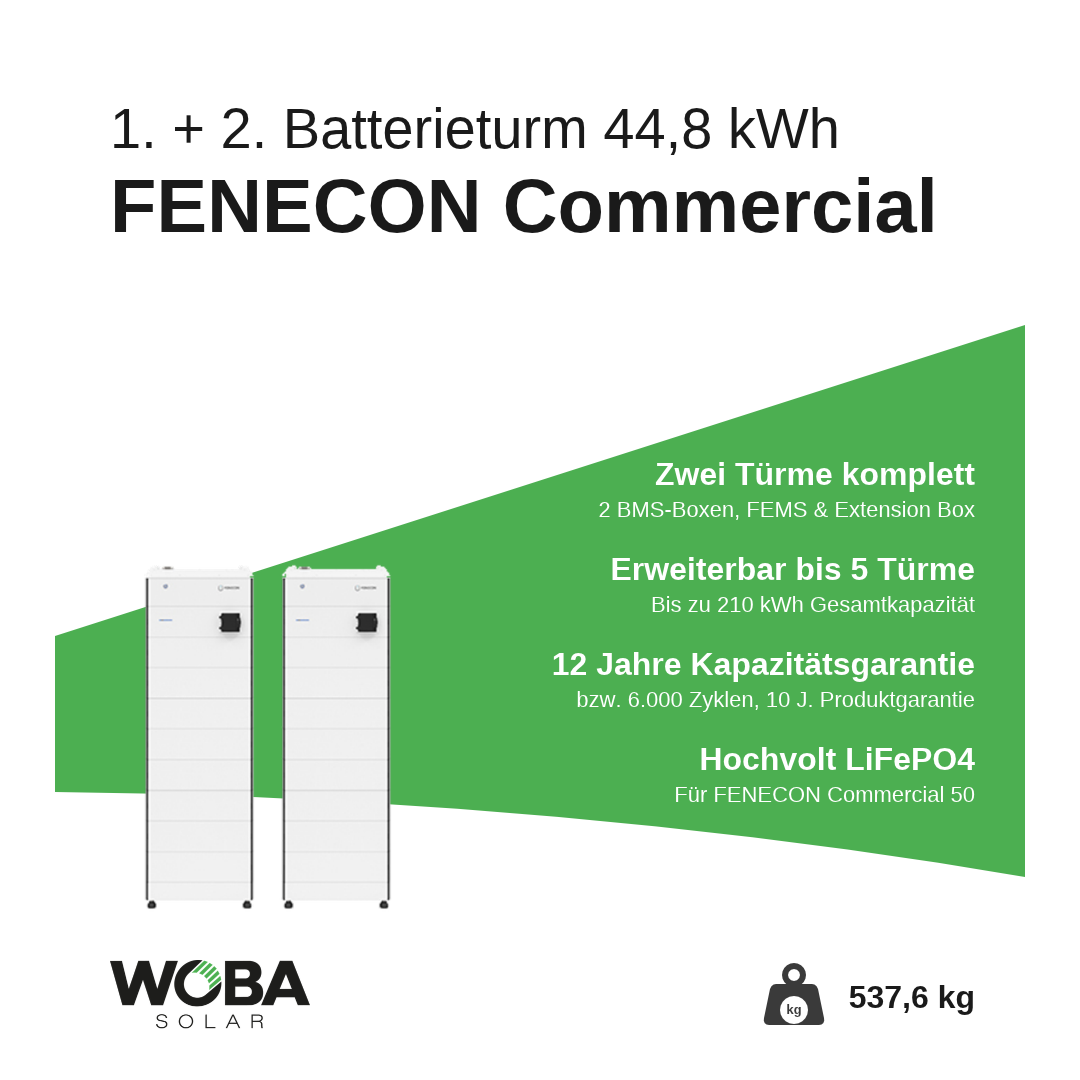 FENECON Commercial 1. und 2. Batterieturm mit 44,8 kWh – Vorteile